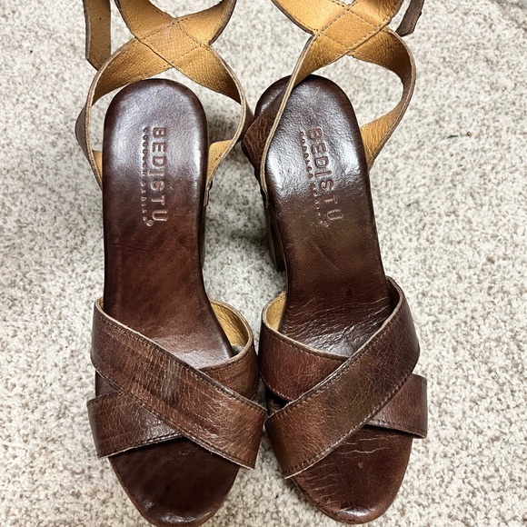 Brown Bed|Stu Women Leather Madeline Platform Sandals Heels 7 - Picture 2 of 8